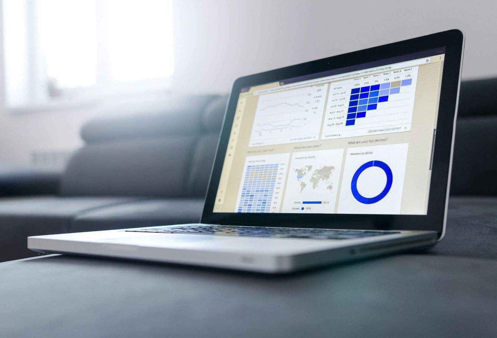 A laptop with graphs on the screen