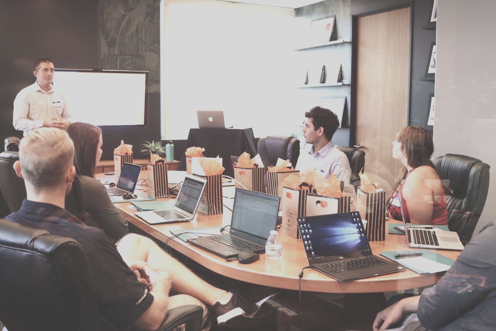 A meeting in a board room